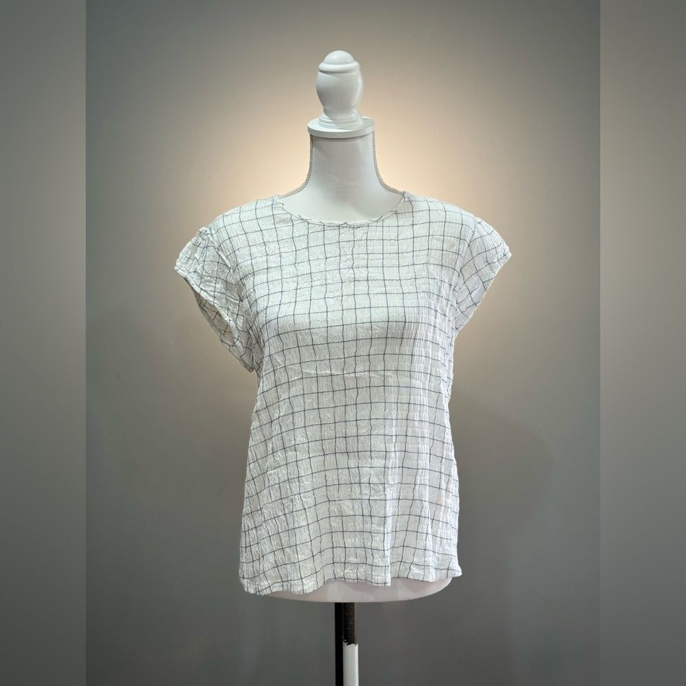 White Treasure & Bond Checkered S/S Blouse Size M EUC